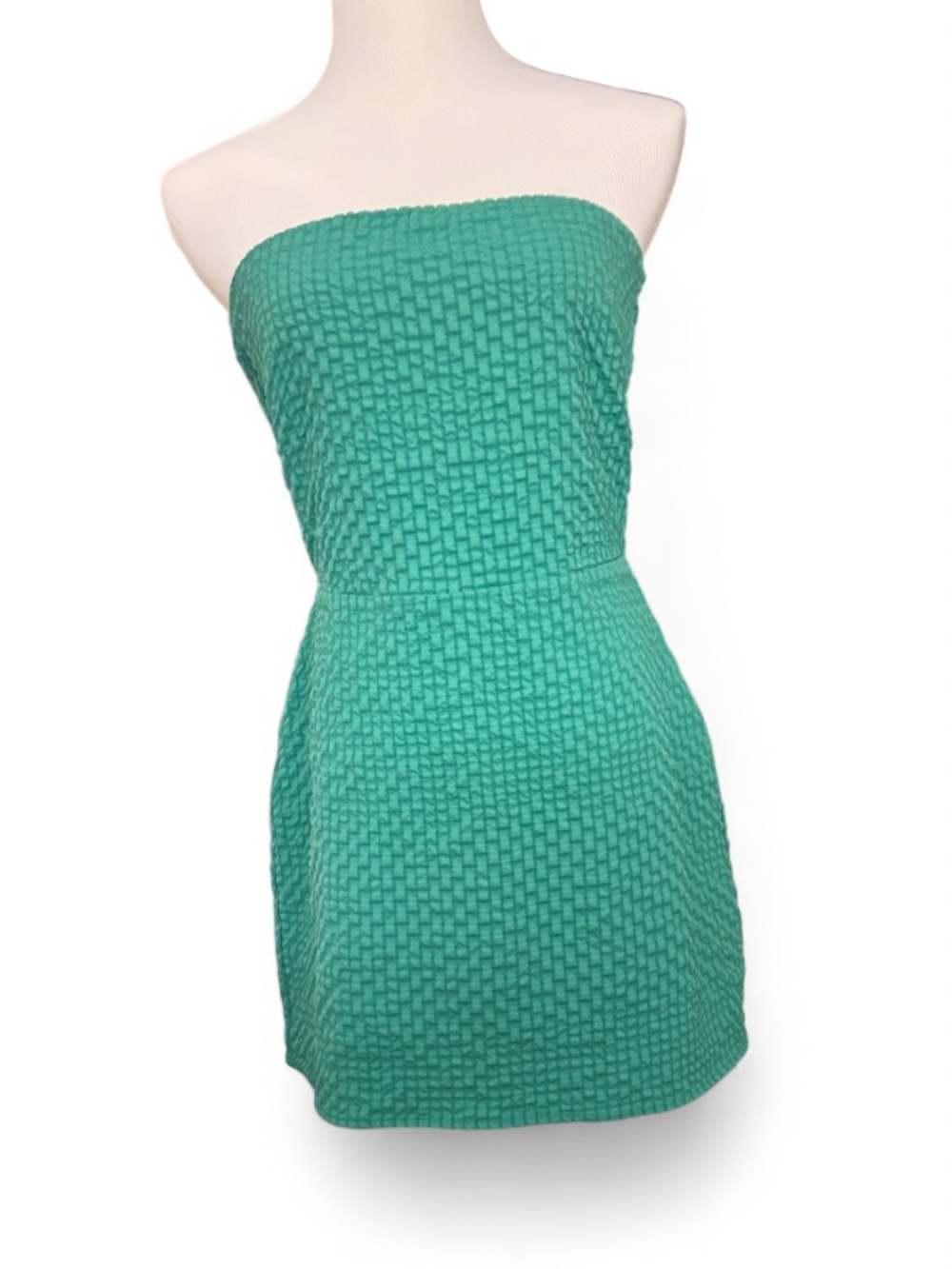Le Lis Strapless Textured Kelly Green Mini Dress with Open Back
